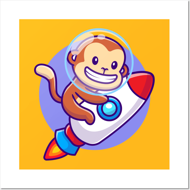 Cute Monkey Riding Rocket Cartoon Wall Art by Catalyst Labs